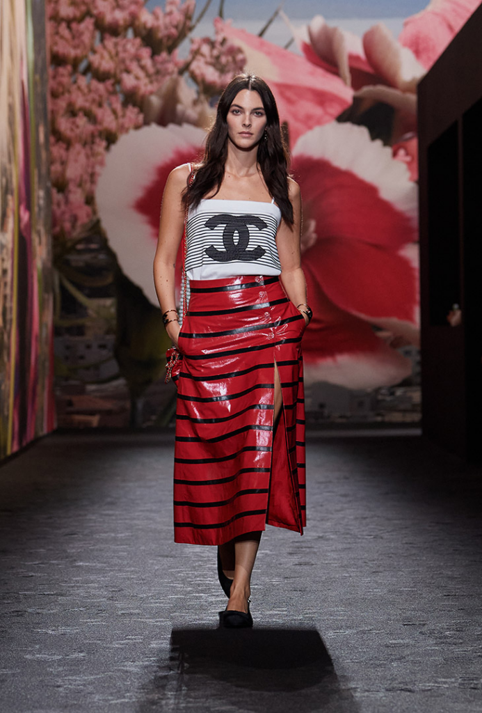 model wearing Chanel SS24 outfit down the runway